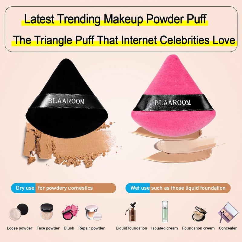 BLAAROOM 12 Pieces Velour Pure Cotton Powder Puff Face Makeup Triangle Powder Puffs for Loose Powder Wet Dry Cosmetic Foundation Beauty Sponge Makeup Tools -Black Rose Red - Image 3